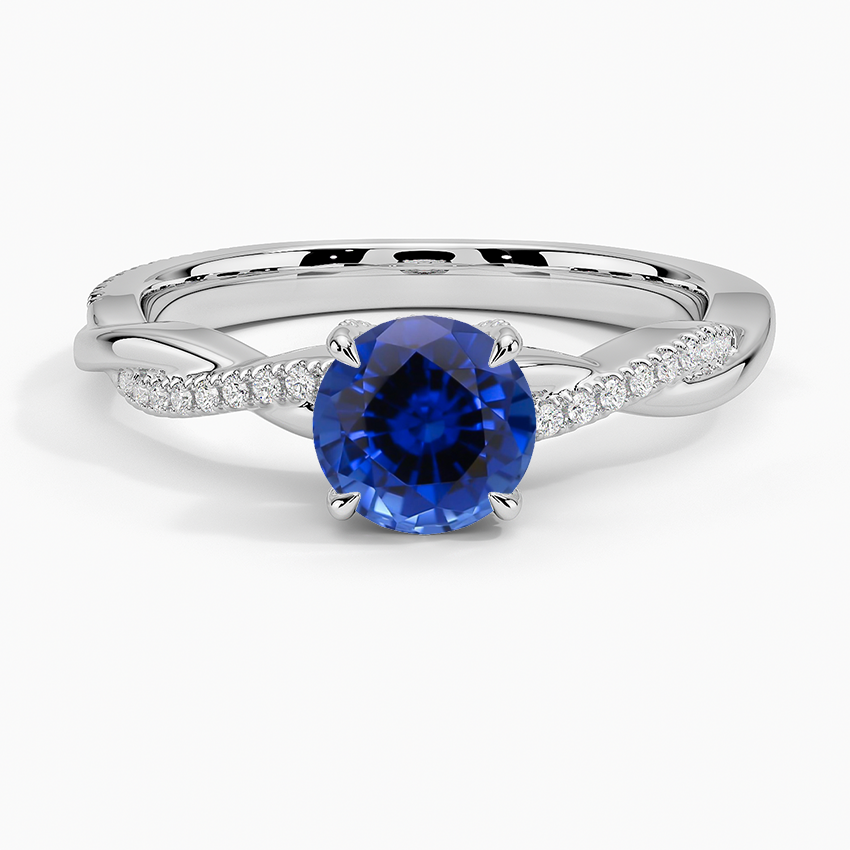 Sapphire Petite Twisted Vine Hidden Halo Pavé Diamond Ring in 18K White Gold