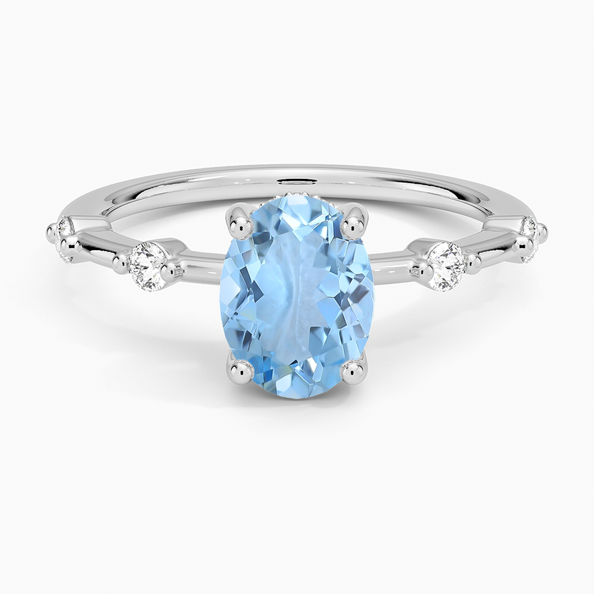 Aquamarine Aimee Hidden Halo Diamond Ring in 18K White Gold