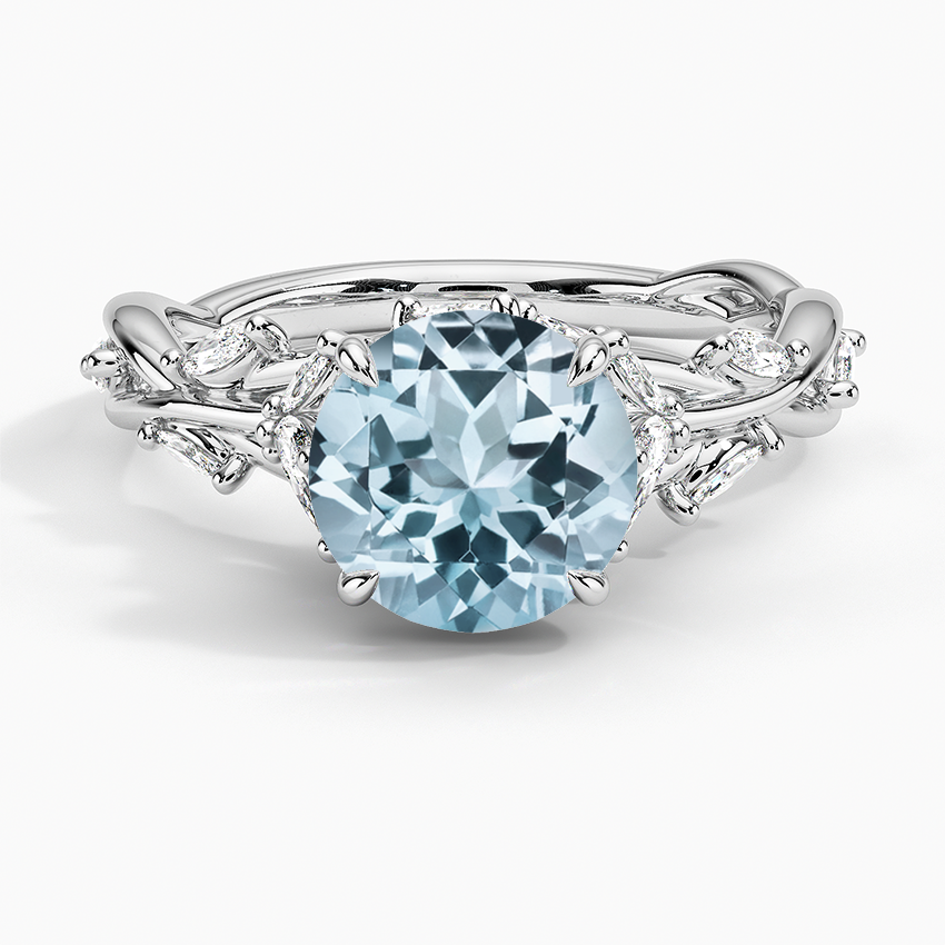 Vintage Natural Genuine Aquamarine Ring- Round Blue Aqua Promise Ring- Halo  Three Stone Anniversary Ring- Alternative Engagement Ring