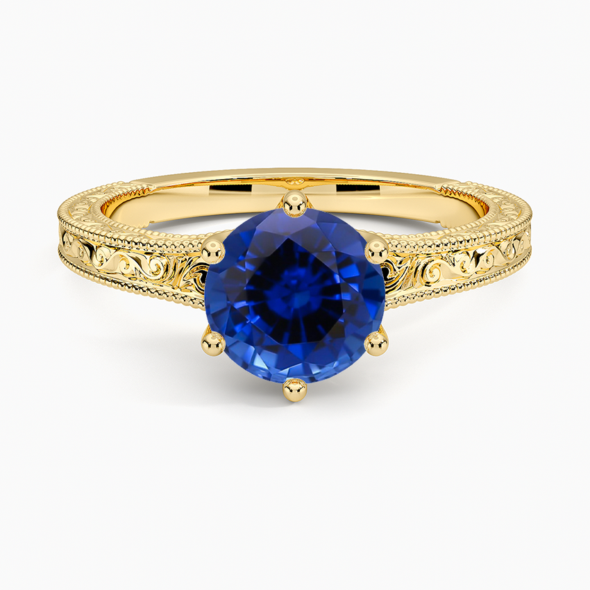 Sapphire Hudson Engraved Ring in 18K Yellow Gold