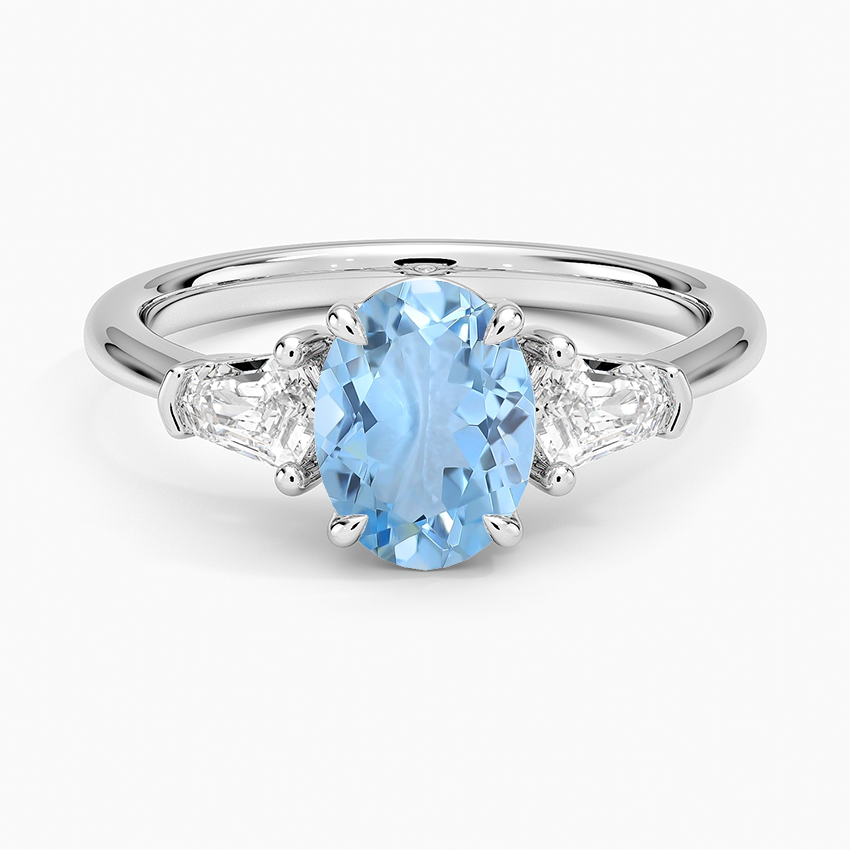 Aquamarine Shield Cut Three Stone Diamond Ring (1/4 Ct. Tw.) in 18K White Gold