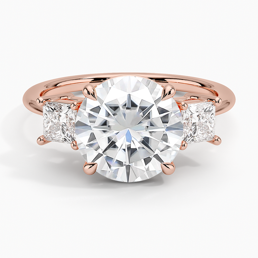 Moissanite Princess Cut Three Stone Diamond Ring in 14K Rose Gold