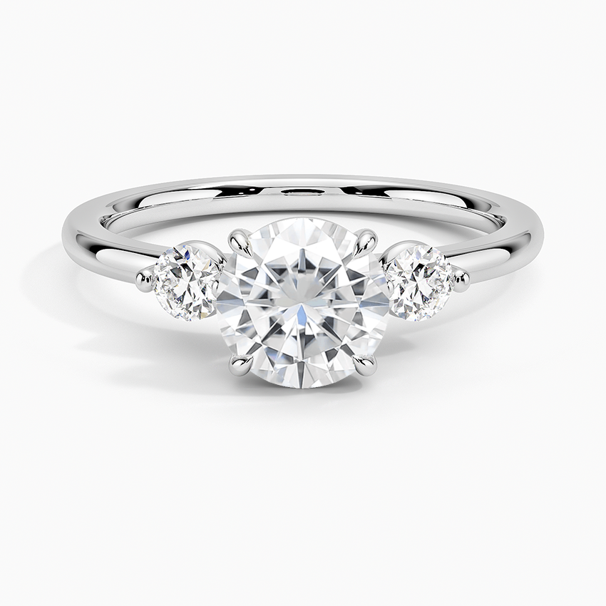 Moissanite Perfect Fit Three Stone Diamond Ring in 18K White Gold