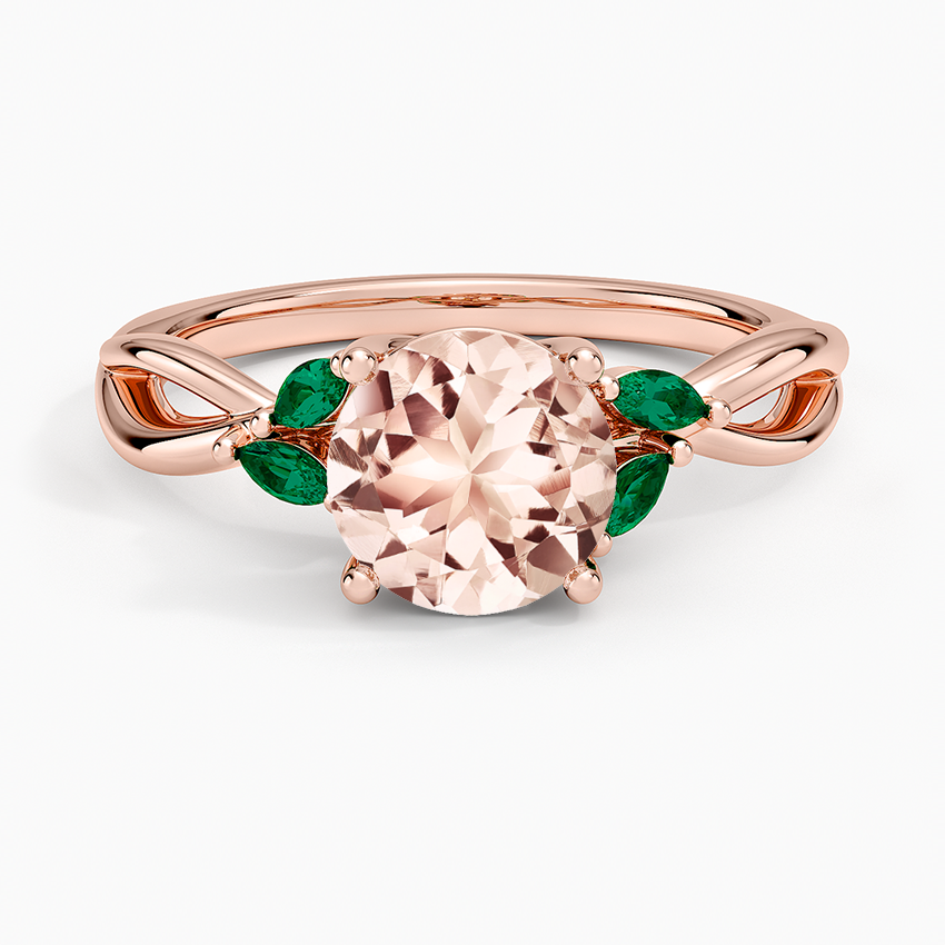 Morganite Willow Ring With Lab Emerald Accents in 14K Rose Gold