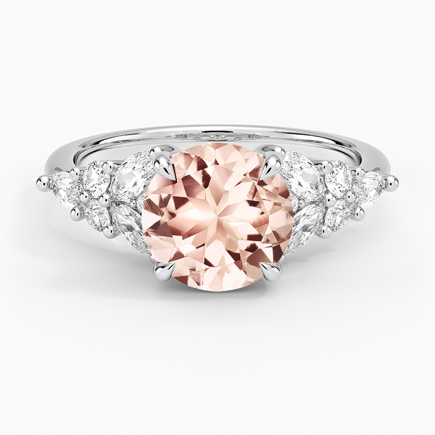 Morganite Nadia Taper Diamond Ring in 18K White Gold