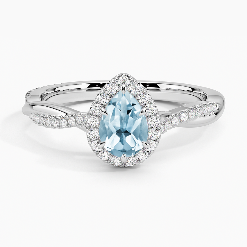 Aquamarine Petite Twisted Vine Halo Diamond Ring (1/4 ct. tw.) in 18K ...