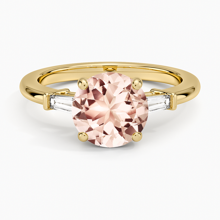 Morganite Symphony Tapered Baguette Three Stone Diamond Ring (1/5 ct. tw.) in 14K Yellow Gold