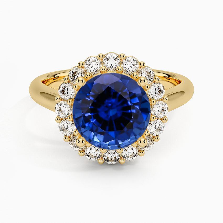 Lab Grown Sapphire Lotus Flower Halo Diamond Ring (1/4 ct. tw.) in 18K Yellow Gold