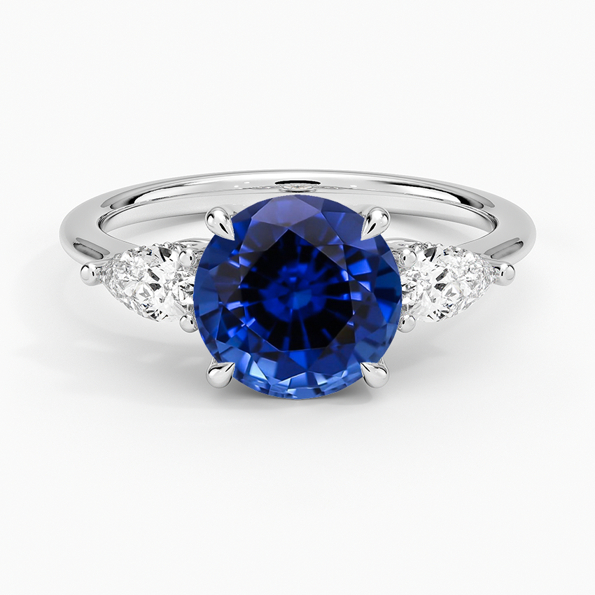 Lab Grown Sapphire Adorned Opera Three Stone Diamond Ring (1/2 ct. tw.) in 18K White Gold