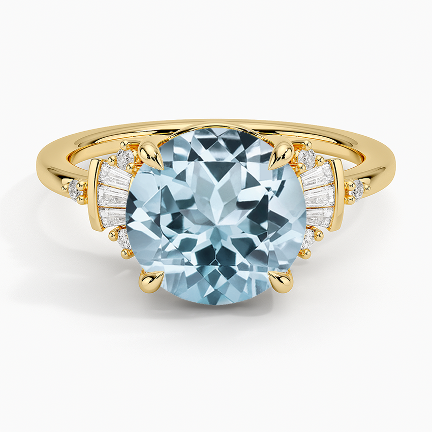 Aquamarine Daphne Art Deco Ring in 18K Yellow Gold