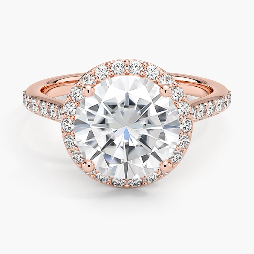 Moissanite Halo Diamond Ring with Side Stones (1/3 ct. tw.) in 14K Rose Gold