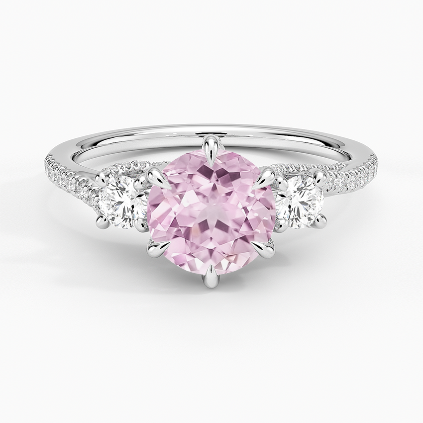 Lab Grown Sapphire Luxe Delilah Three Stone Pave Diamond Ring in 18K White Gold