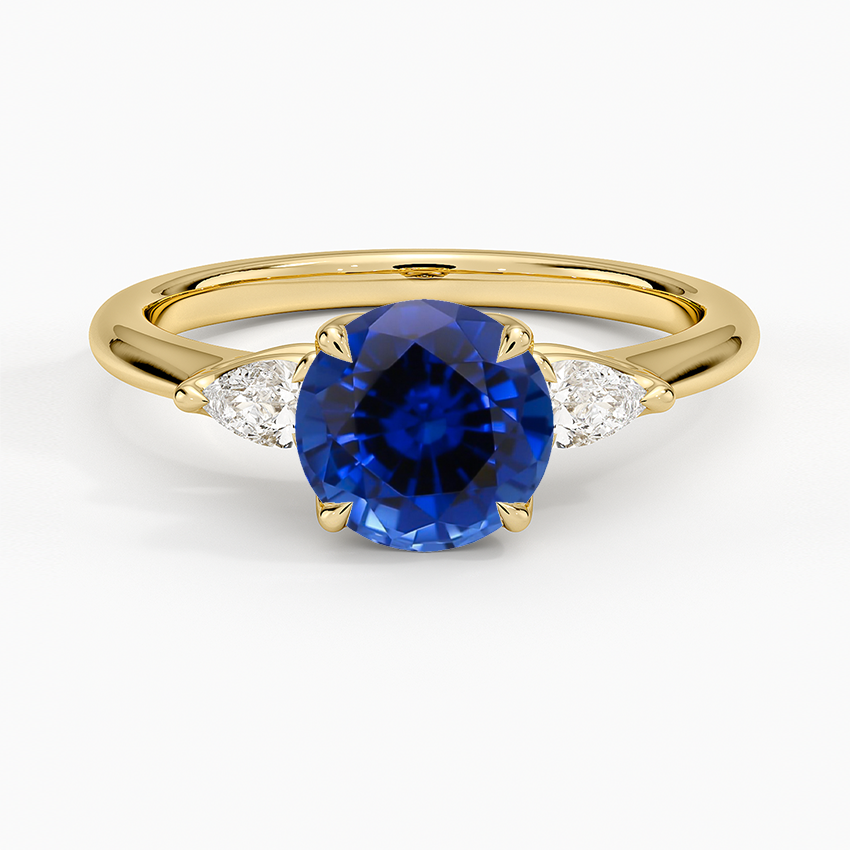 Sapphire Petite Fleur Three Stone Diamond Ring in 18K Yellow Gold