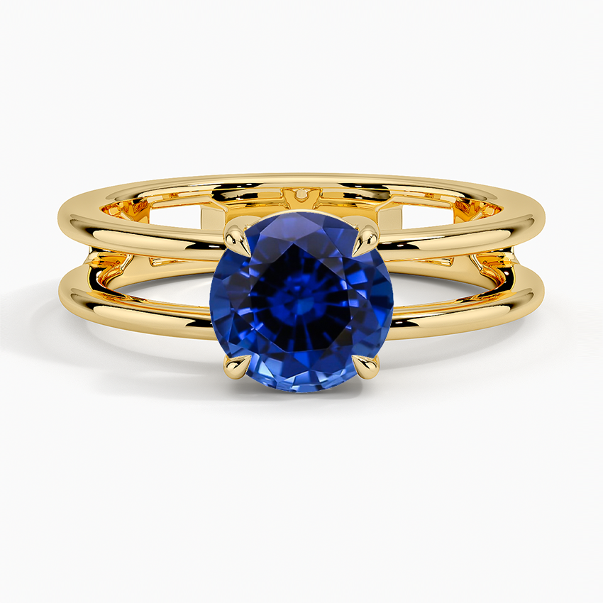 Lab Grown Sapphire Aimee Open Double Band Solitaire Ring in 18K Yellow Gold