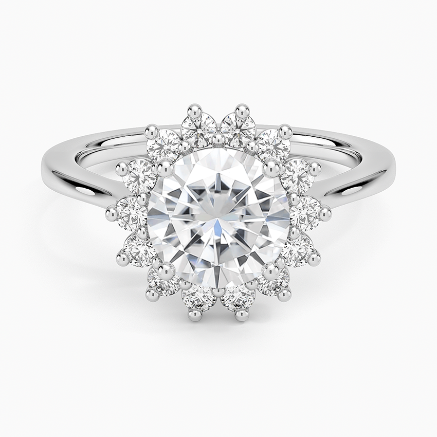 Moissanite Sunburst Halo Lab Diamond Ring (1/4 Ct. Tw.) in 14K White Gold