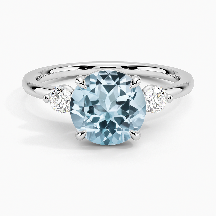 Aquamarine Perfect Fit Three Stone Diamond Ring in Platinum