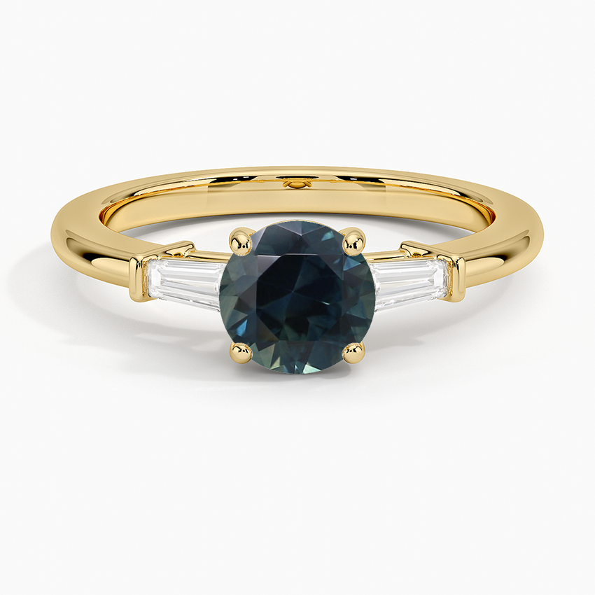 Sapphire Tapered Baguette Three Stone Diamond Ring in 18K Yellow Gold