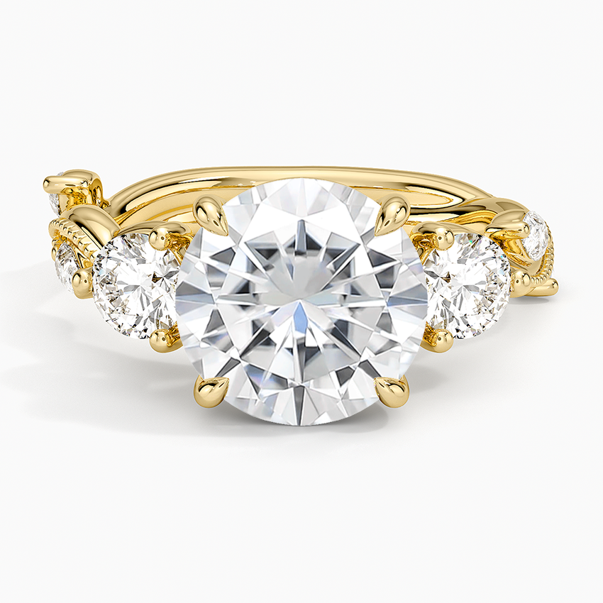 Moissanite Vintage Secret Garden Three Stone Diamond Ring in 14K Yellow Gold