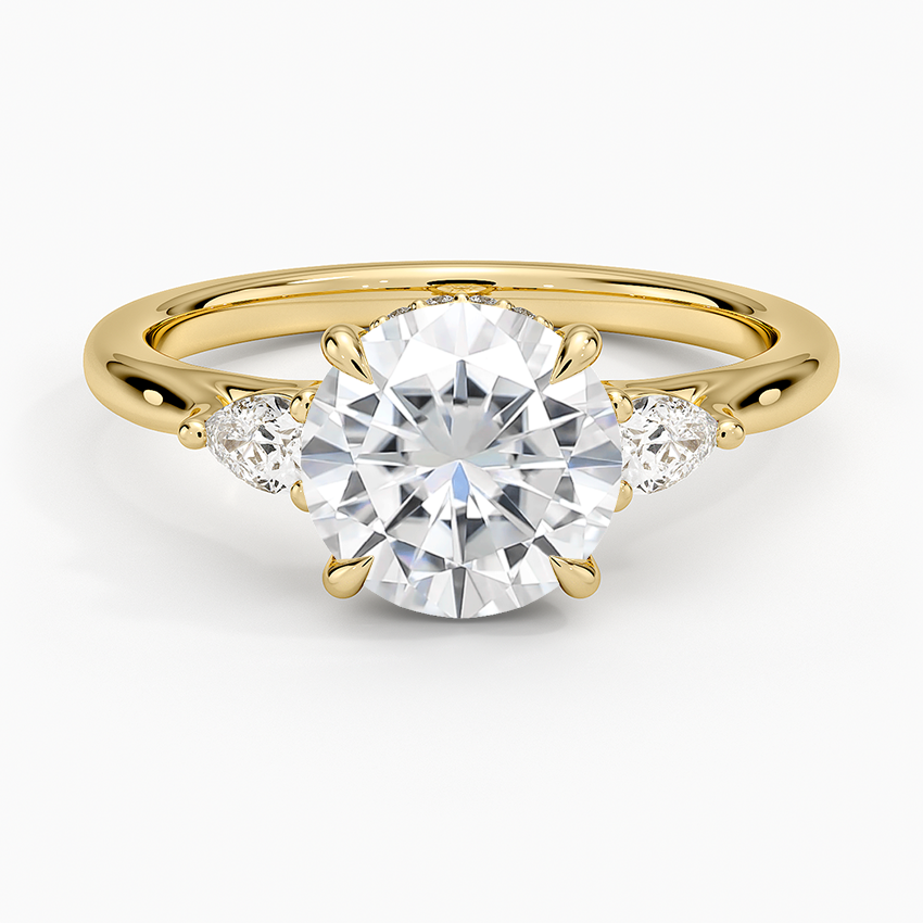 Moissanite Floating Three Stone Pear Diamond Ring in 18K Yellow Gold