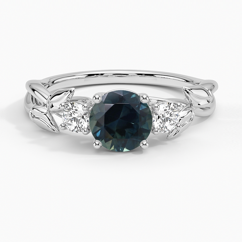 Sapphire Budding Willow Three Stone Diamond Ring in 18K White Gold