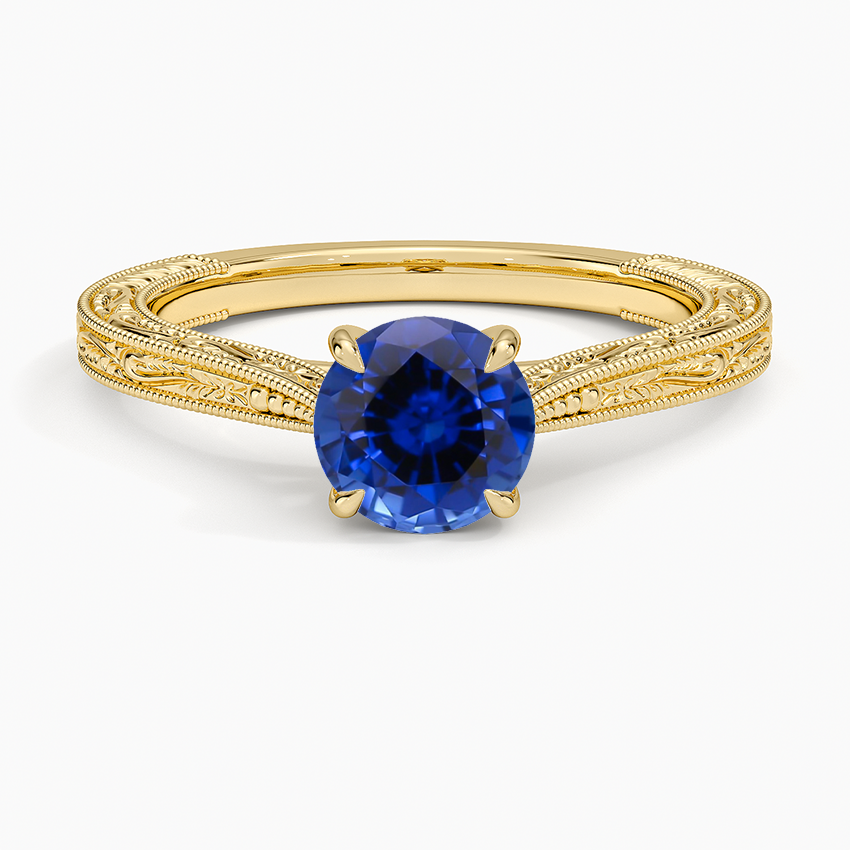 Sapphire Elsie Engraved Ring in 18K Yellow Gold