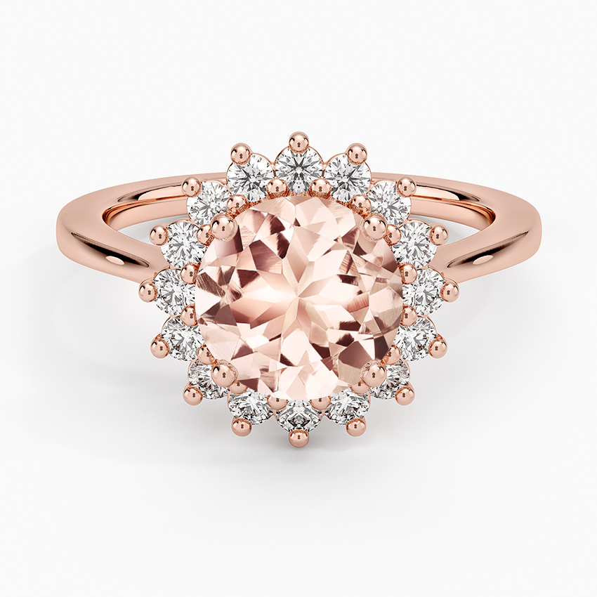 Morganite Sunburst Halo Diamond Ring (1/4 ct. tw.) in 14K Rose Gold