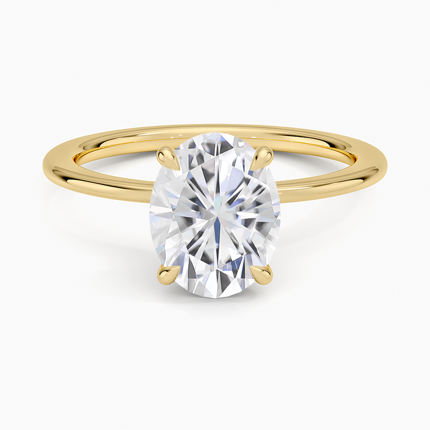 Moissanite Petite Secret Halo Diamond Ring in 18K Yellow Gold