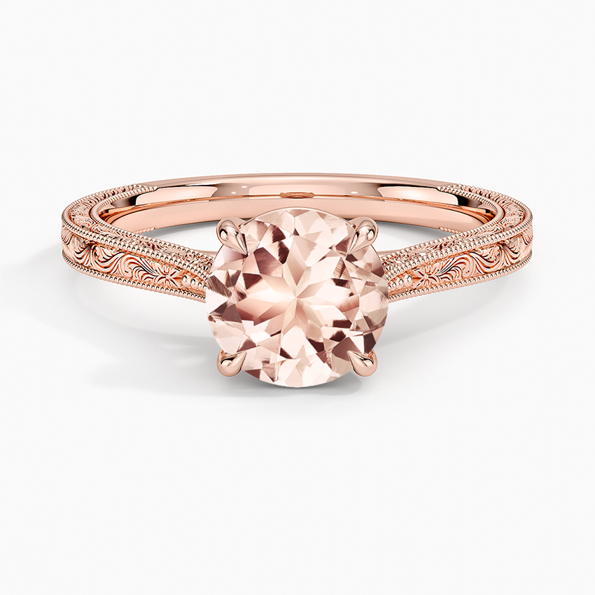 Morganite Elsie Engraved Ring in 14K Rose Gold