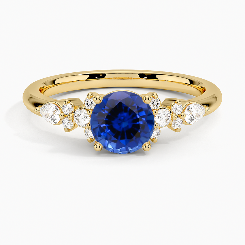 Sapphire Rosette Diamond Ring in 18K Yellow Gold