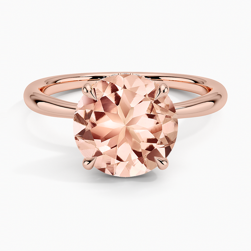 Morganite Freesia Hidden Halo Diamond Ring in 14K Rose Gold