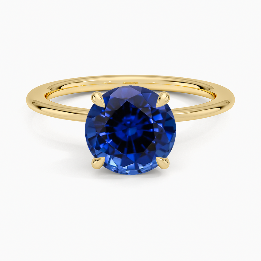 Lab Grown Sapphire Petite Secret Halo Diamond Ring in 18K Yellow Gold