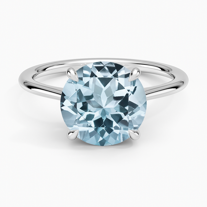 Aquamarine Elle Hidden Halo Diamond Ring in 14K White Gold