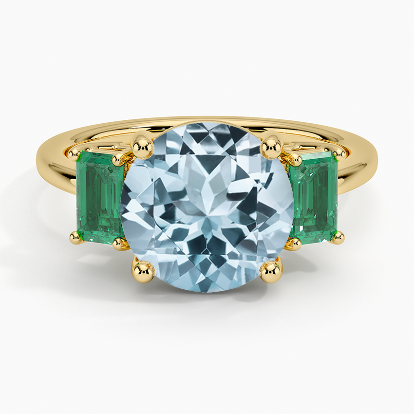 Aquamarine Luxe Rhiannon Three Stone Lab Emerald Ring in 18K Yellow Gold