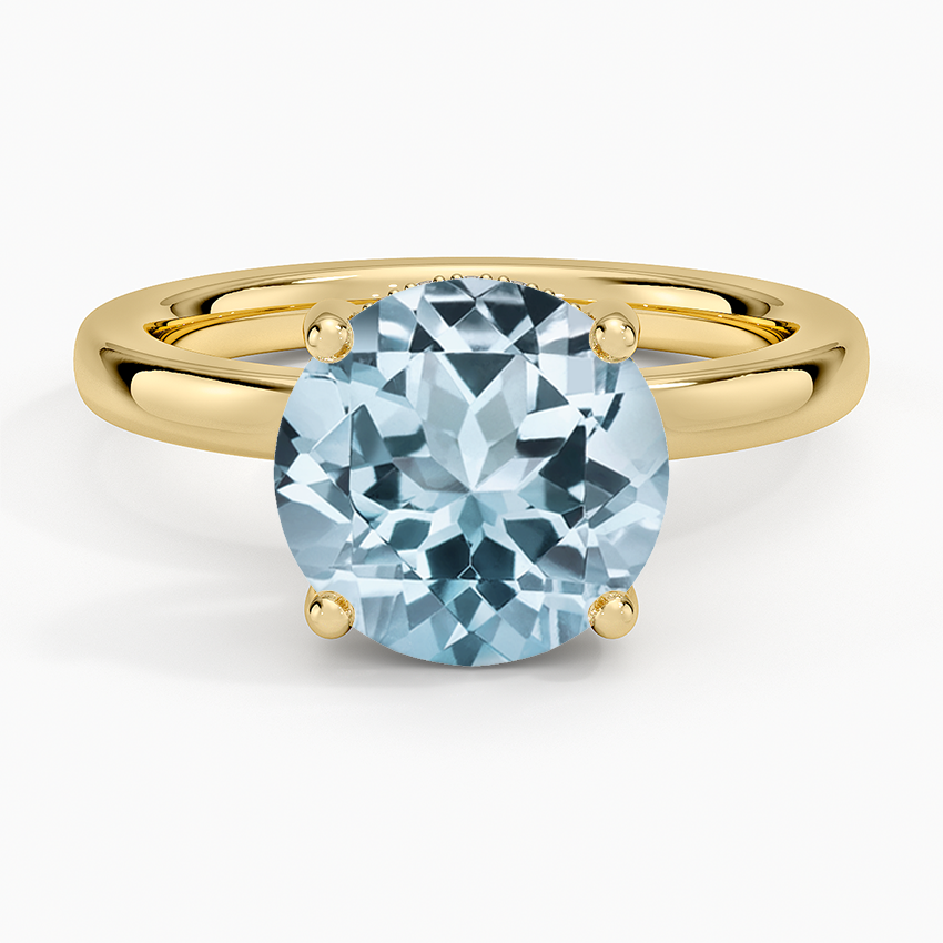 Aquamarine Sydney Perfect Fit Hidden Halo 2mm Diamond Ring in 14K Yellow Gold