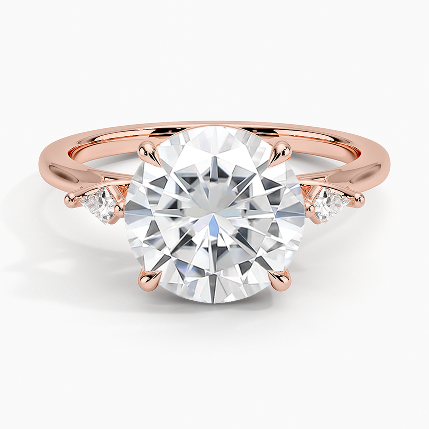 Moissanite Petite Cometa Perfect Fit Three Stone Diamond Ring in 14K Rose Gold