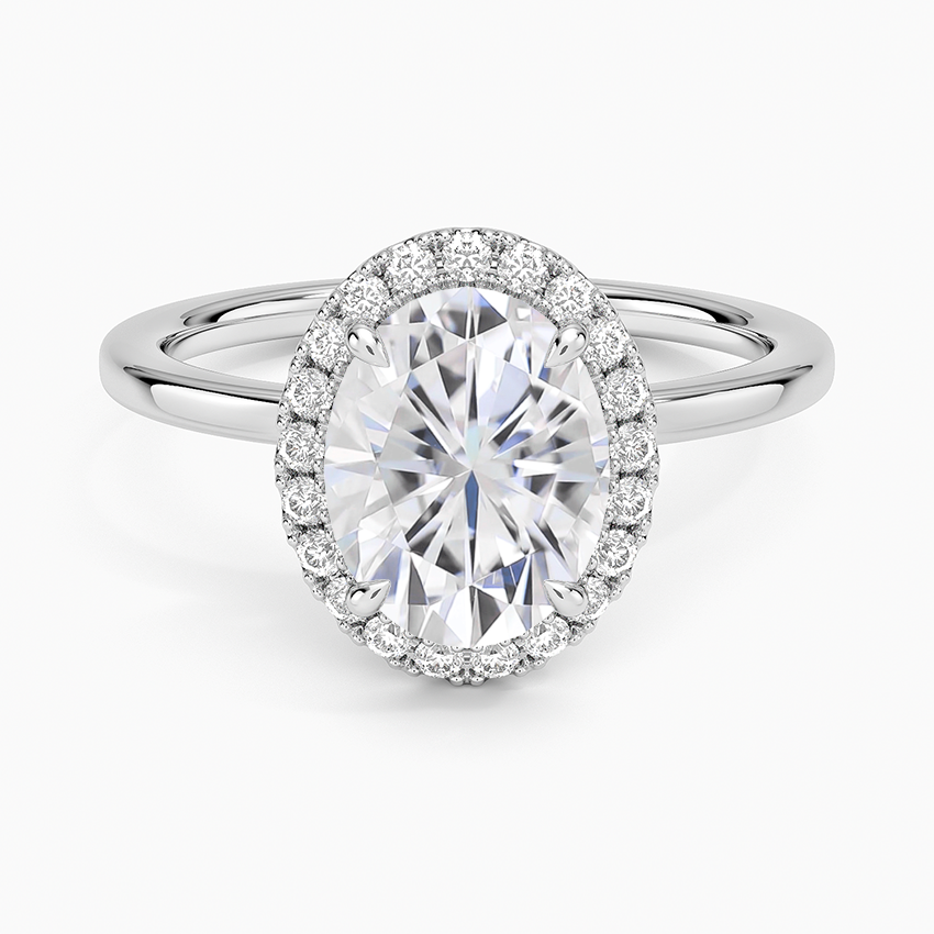 Moissanite Vienna Halo Diamond Ring in 14K White Gold