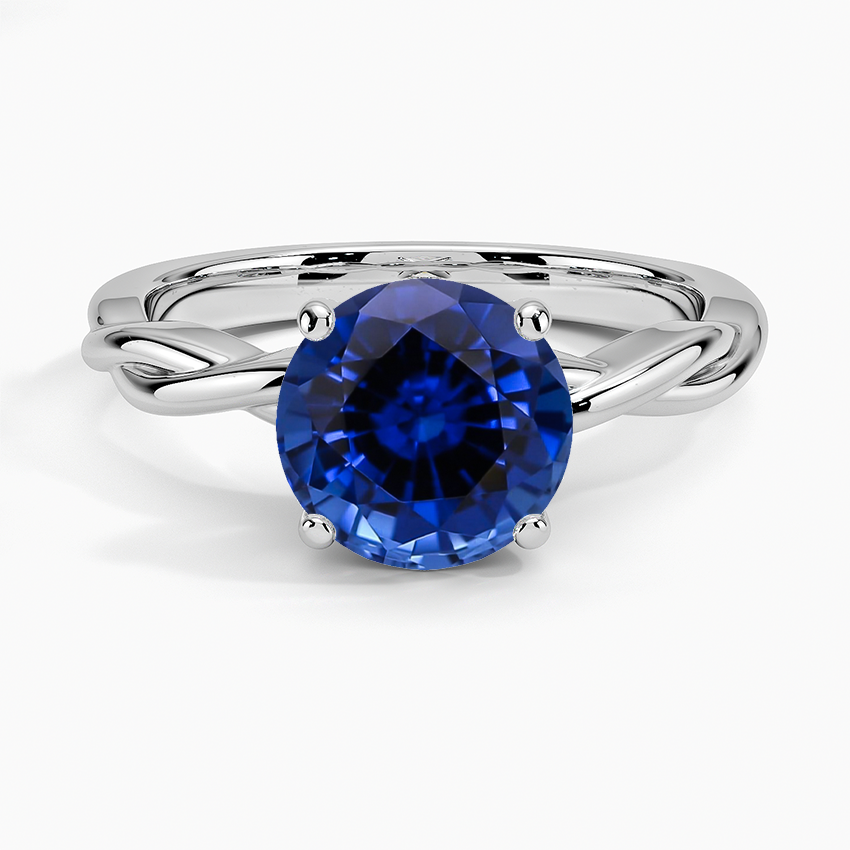 Lab Grown Sapphire Twisted Vine Solitaire Ring in 18K White Gold