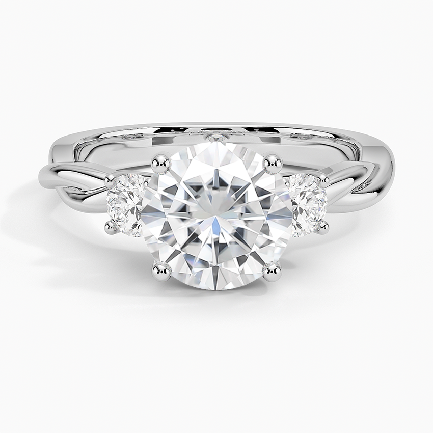 Moissanite Twisted Vine Three Stone Diamond Ring in 18K White Gold