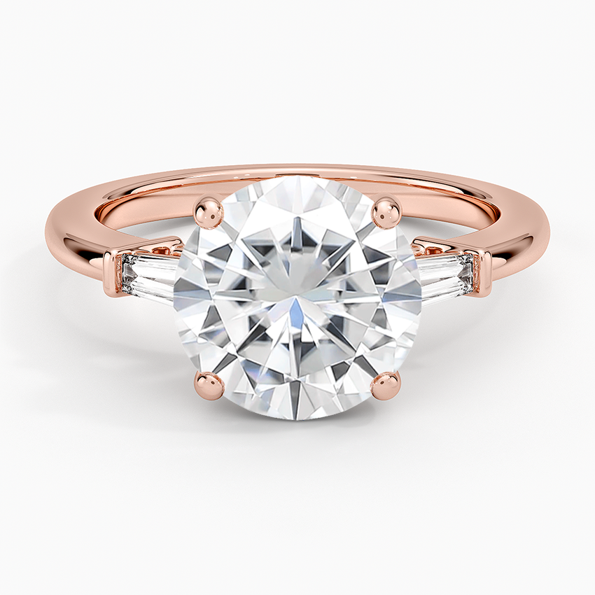 Moissanite Symphony Tapered Baguette Three Stone Diamond Ring (1/5 ct. tw.) in 14K Rose Gold