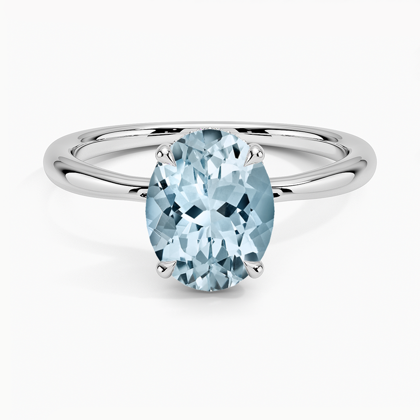 Aquamarine Freesia Hidden Halo Diamond Ring in Platinum