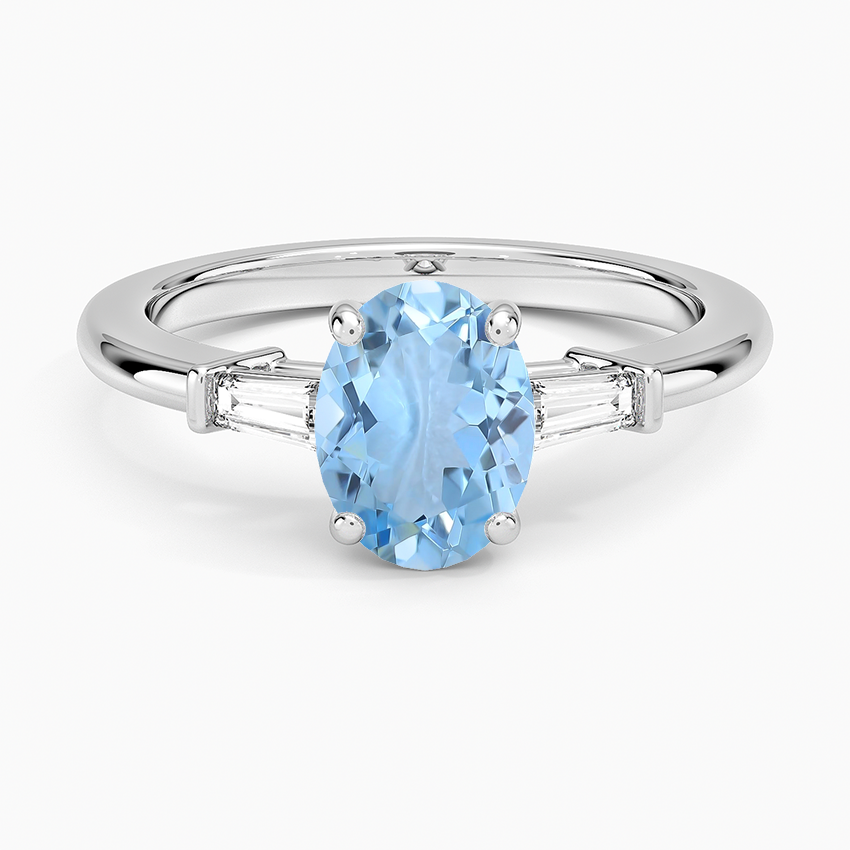 Aquamarine Symphony Tapered Baguette Three Stone Diamond Ring (1/5 ct. tw.) in 18K White Gold