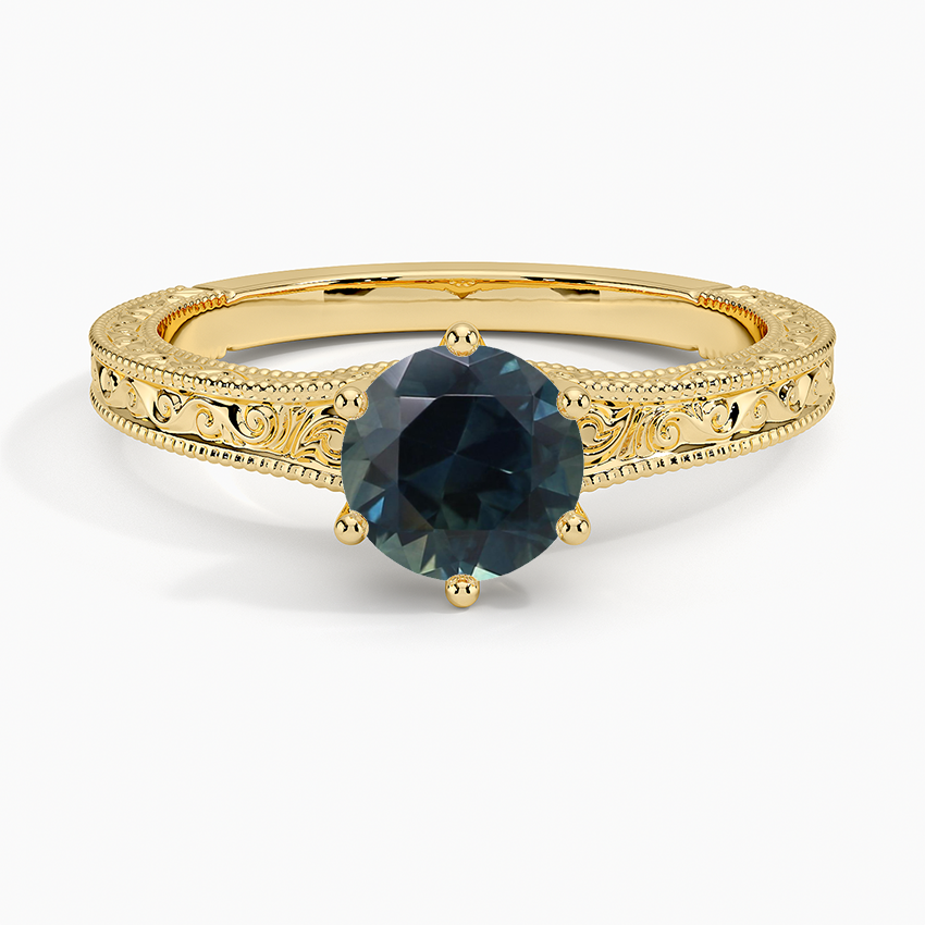 Sapphire Hudson Engraved Ring in 18K Yellow Gold