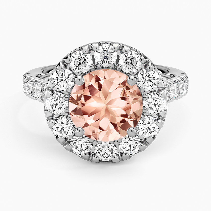 Morganite Adele Halo Diamond Ring in 18K White Gold