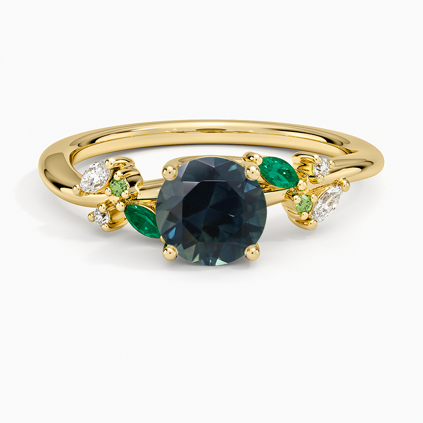 Sapphire Arden Diamond Ring with Lab Emerald Accents in 18K Yellow Gold