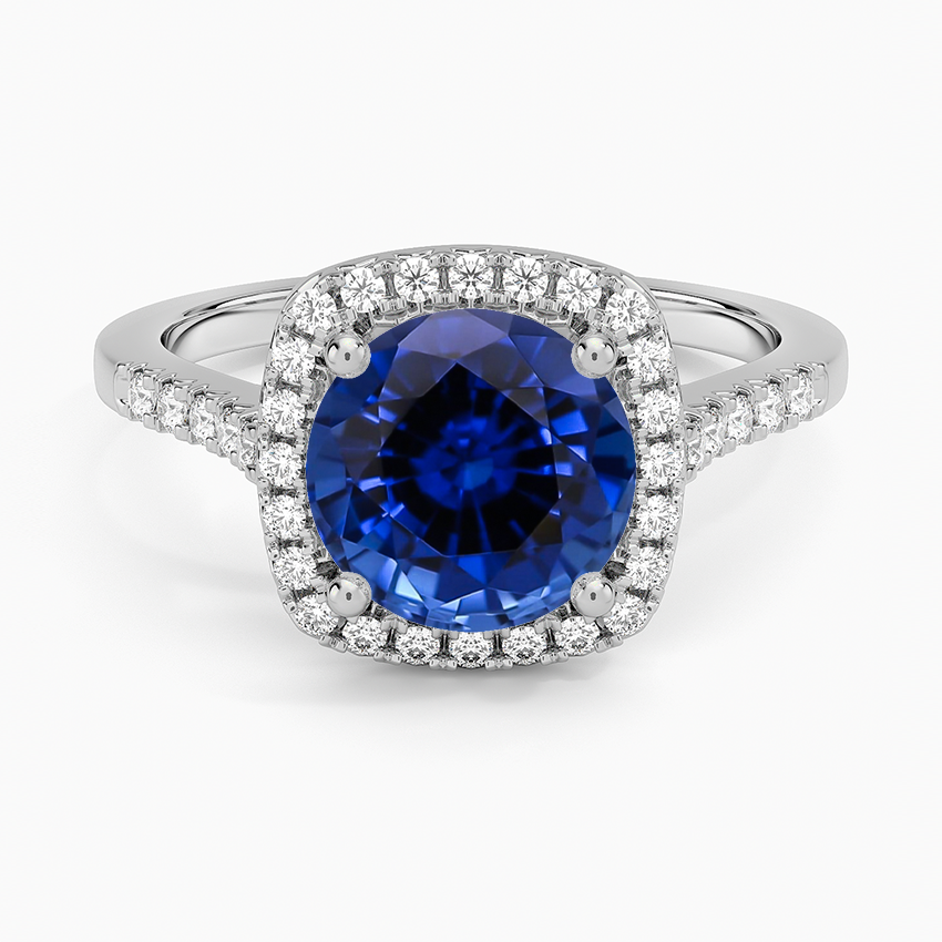 Lab Grown Sapphire Odessa Halo Diamond Ring (1/5 ct. tw.) in 14K White Gold