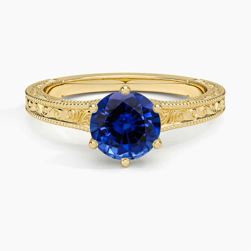 Lab Grown Sapphire Hudson Engraved Ring in 14K Yellow Gold