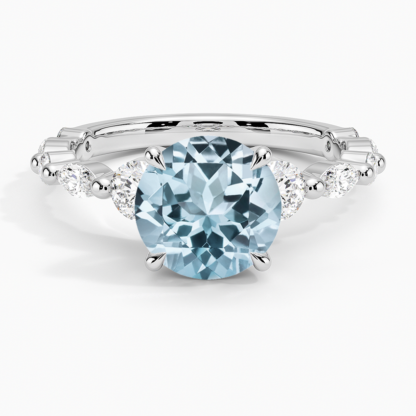 Aquamarine Three Stone Versailles Diamond Ring (1/2 ct. tw.) in 18K White Gold