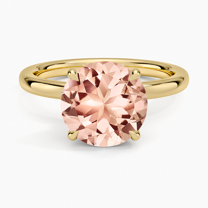 Morganite Secret Halo 2mm Diamond Ring in 14K Yellow Gold
