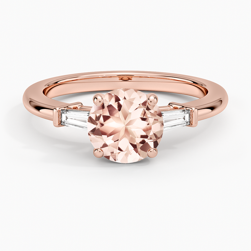 Morganite Symphony Tapered Baguette Three Stone Diamond Ring (1/5 ct. tw.) in 14K Rose Gold