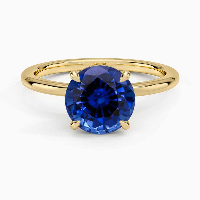 Lab Grown Sapphire Hidden Heart Solitaire Ring in 18K Yellow Gold
